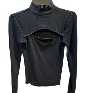 ❤️ GAP BLACK RIBBED CUTOUT MOCK NECK TOP SIZE XS